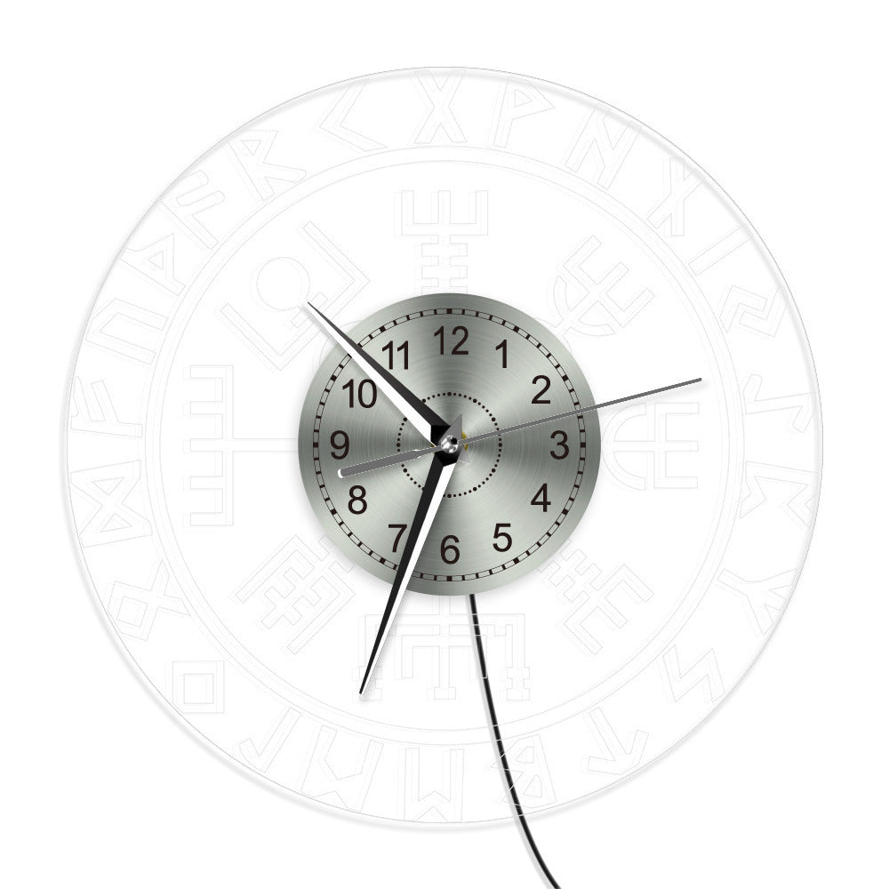 Horloge murale transparente en acrylique avec runes vikings
