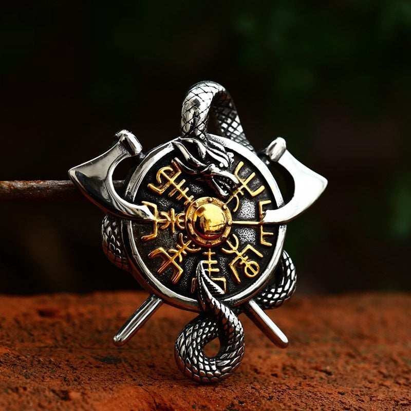 Pendentif Viking Double Hache en Acier Titane