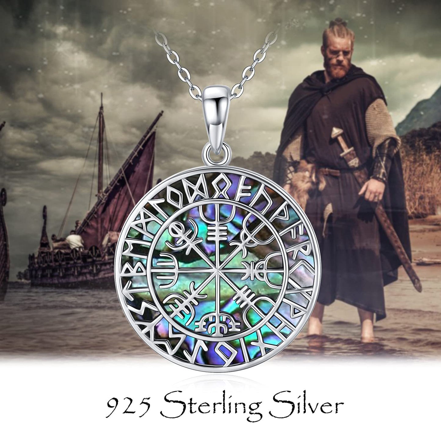 Collier viking en argent sterling 925 avec coquillage et abalone, bijou viking pour femme de préférence