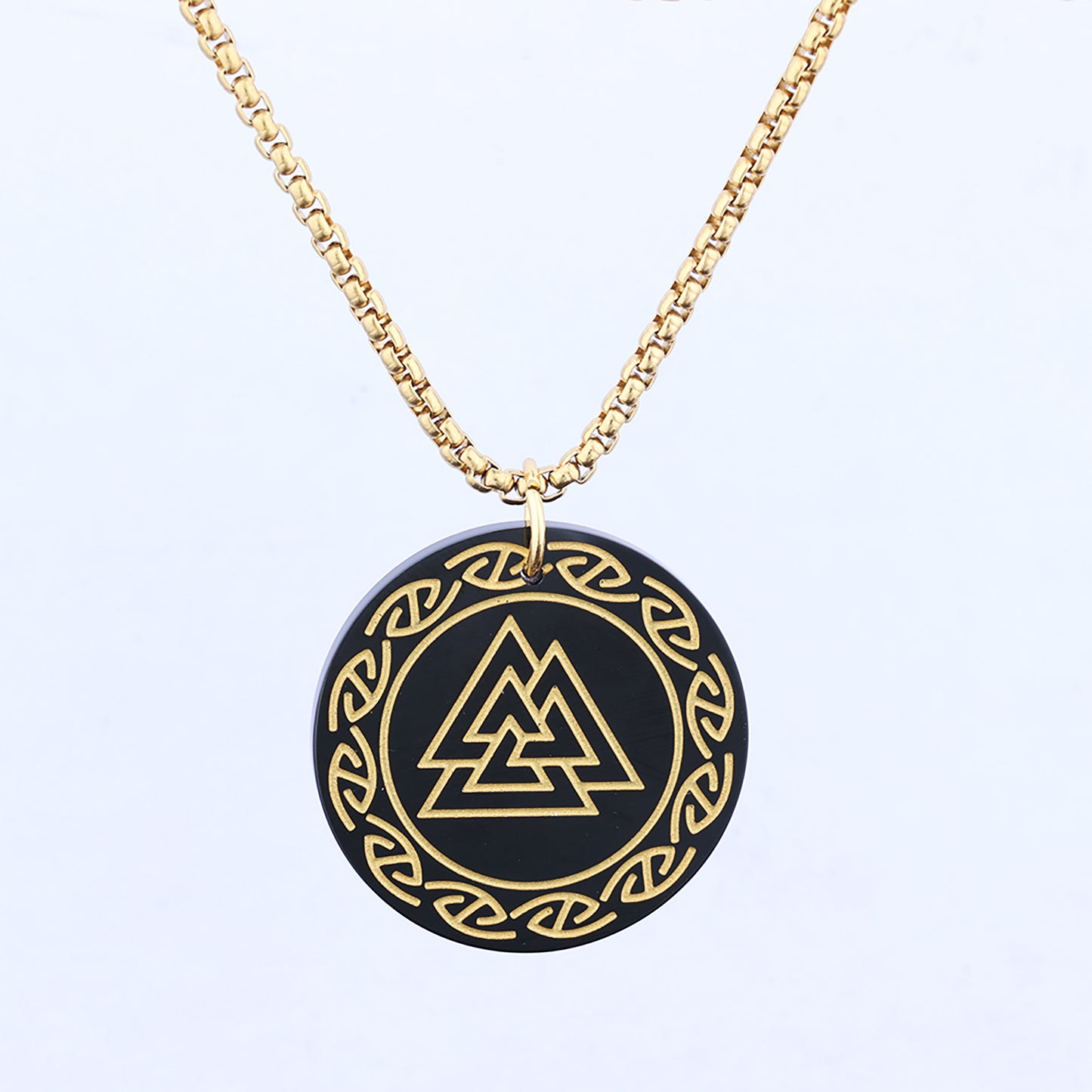 Collier Valknut en acier inoxydable avec motif runique viking de style rétro littéraire