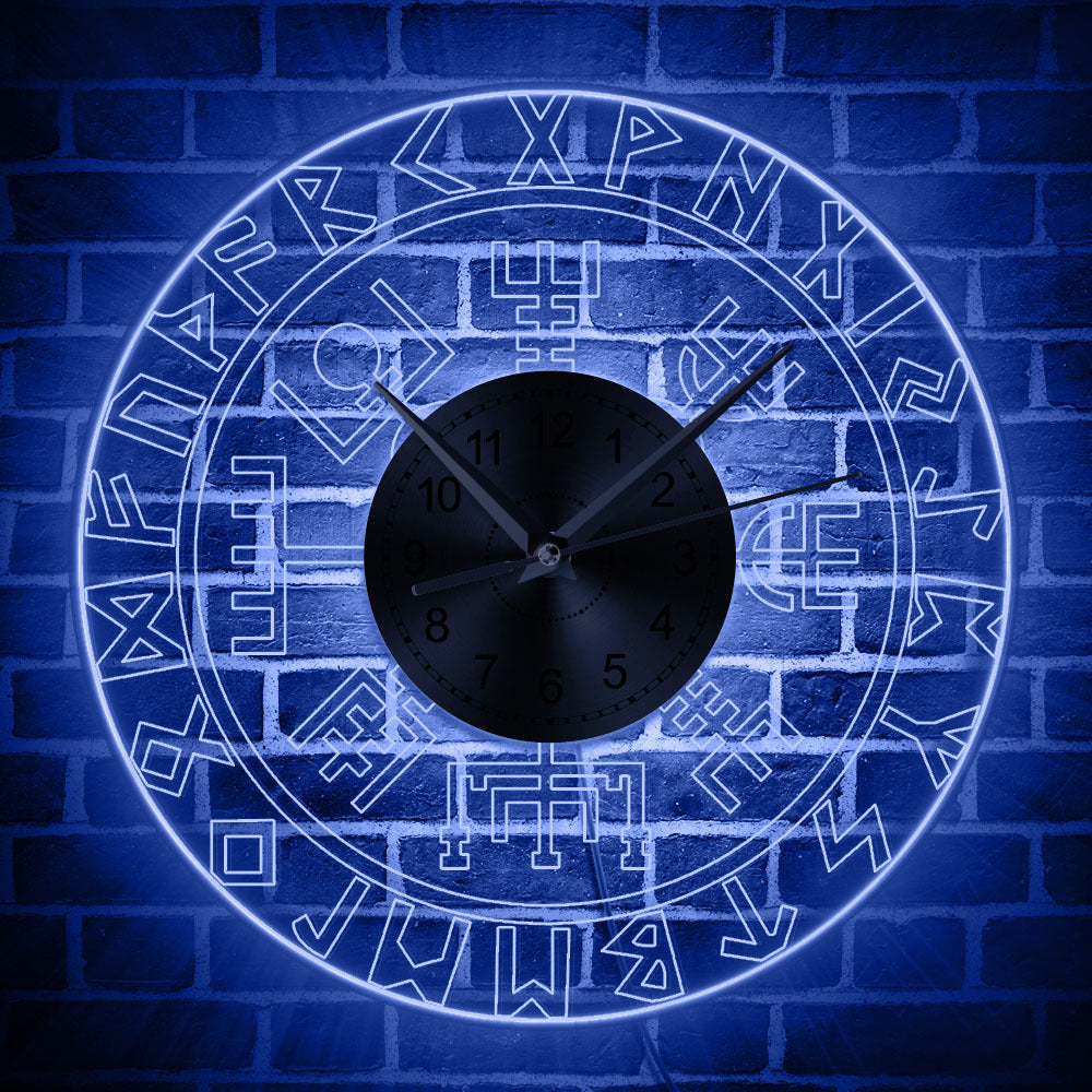 Horloge murale transparente en acrylique avec runes vikings