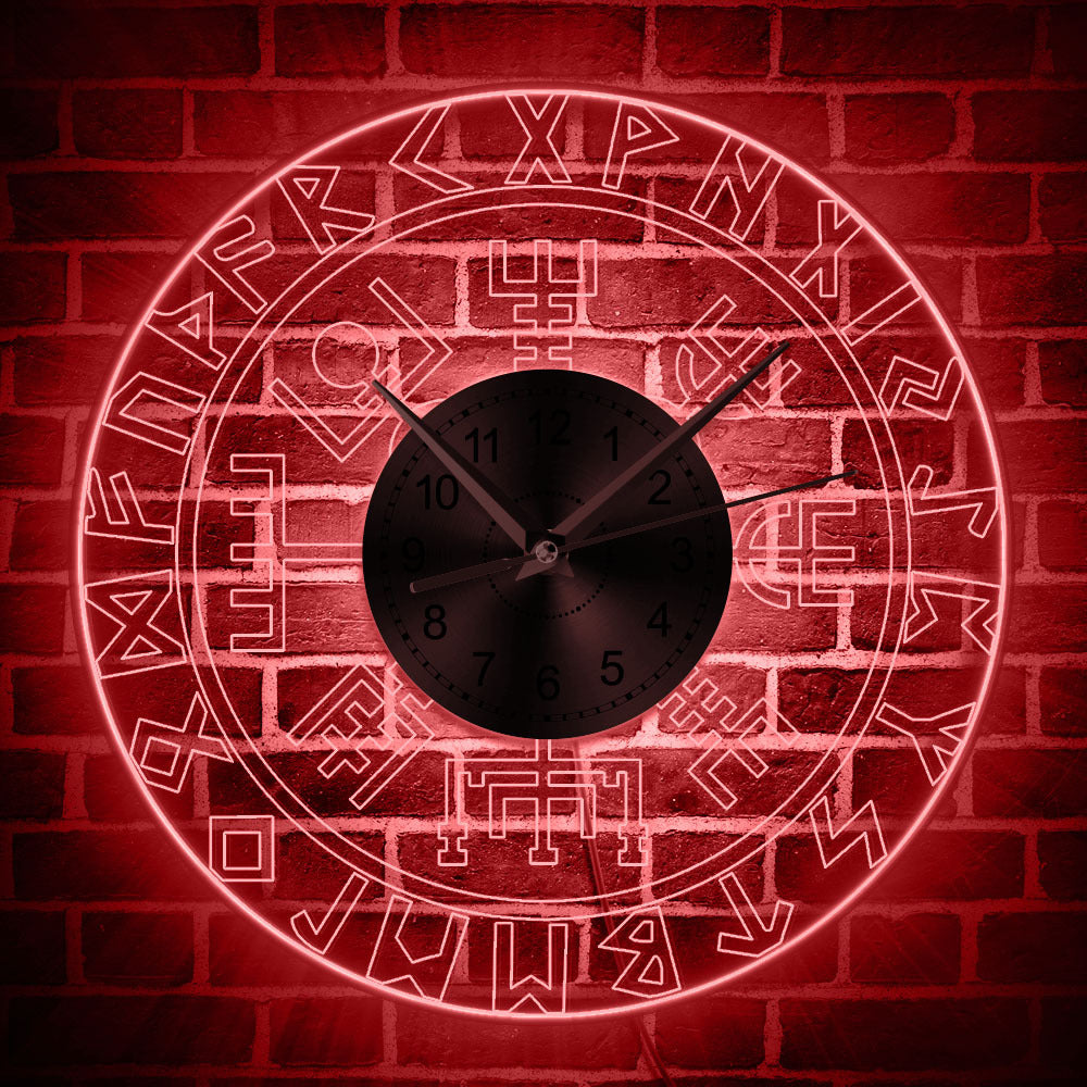 Horloge murale transparente en acrylique avec runes vikings