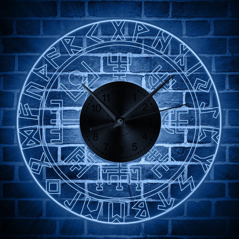 Horloge murale transparente en acrylique avec runes vikings
