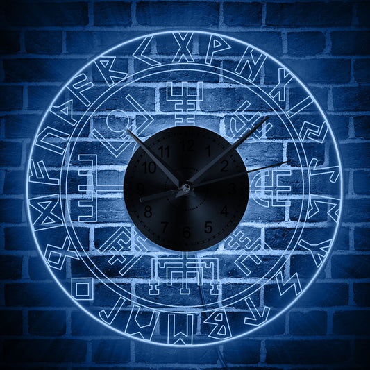 Horloge murale transparente en acrylique avec runes vikings