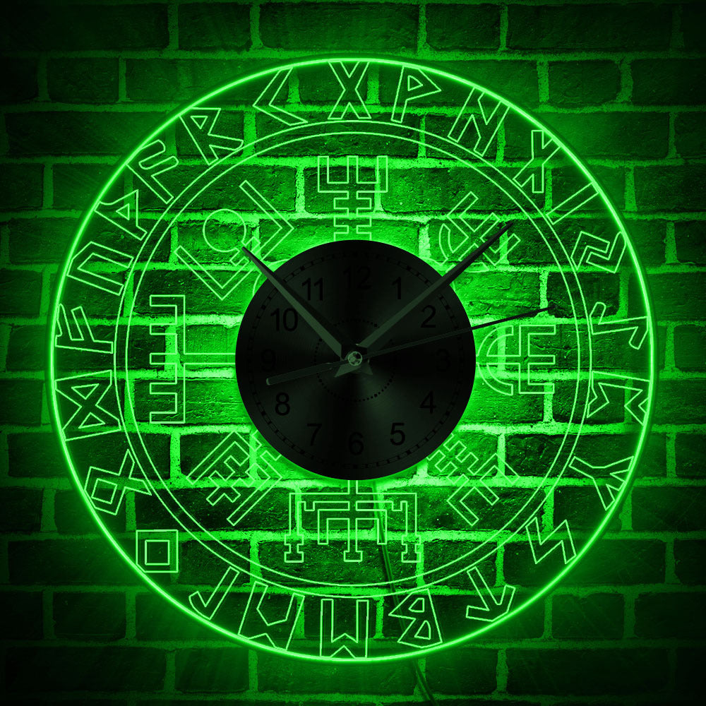 Horloge murale transparente en acrylique avec runes vikings