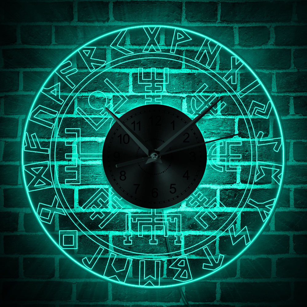 Horloge murale transparente en acrylique avec runes vikings