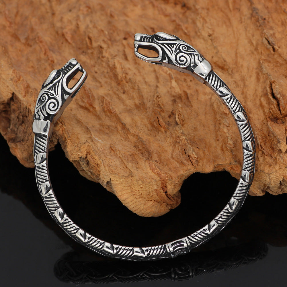 Nordic Vikings Rune Aoding Warrior Crow Titanium Steel Bracelet