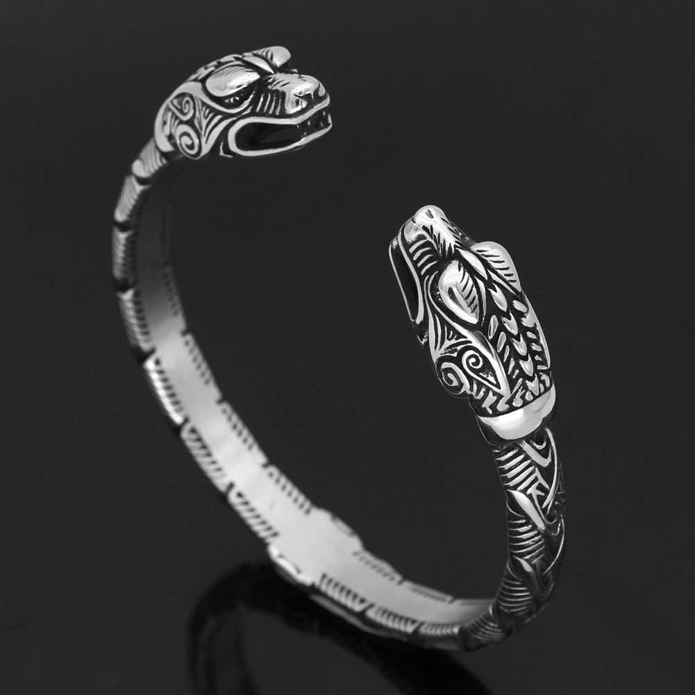 Nordic Vikings Rune Aoding Warrior Crow Titanium Steel Bracelet