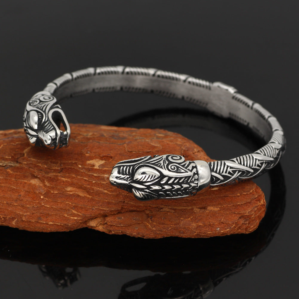 Nordic Vikings Rune Aoding Warrior Crow Titanium Steel Bracelet