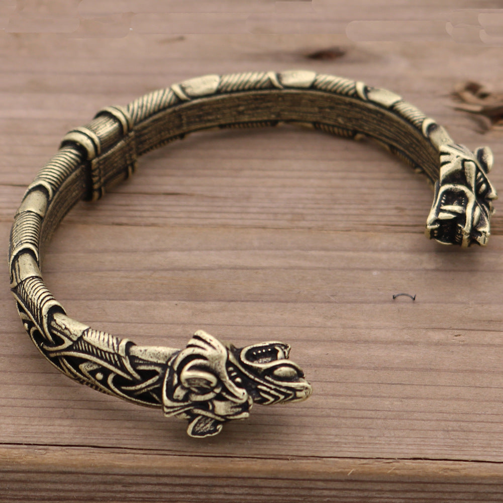 Viking wolf head bracelet