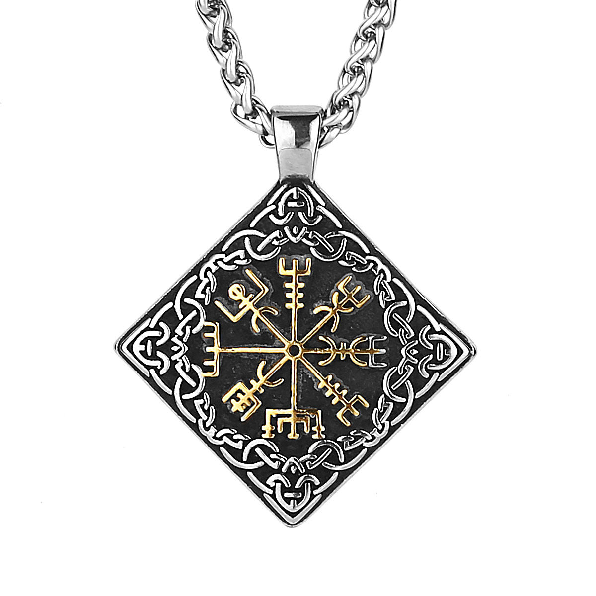 Viking Compass Rune Square Titanium Steel Pendant