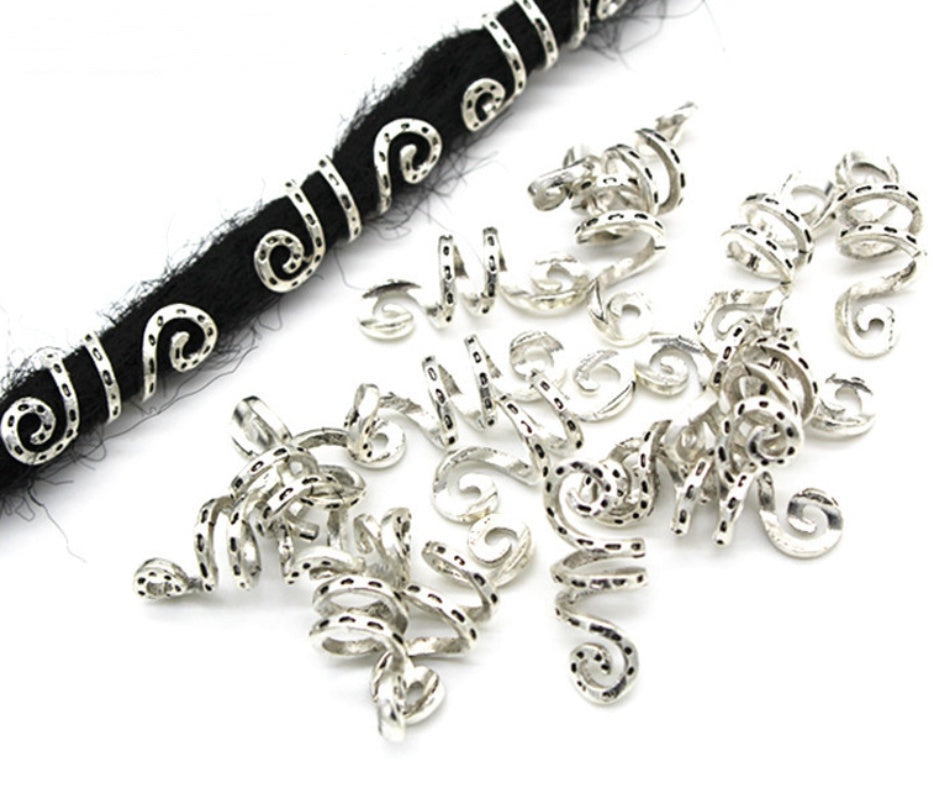 Tresse de cheveux spirale viking argentée