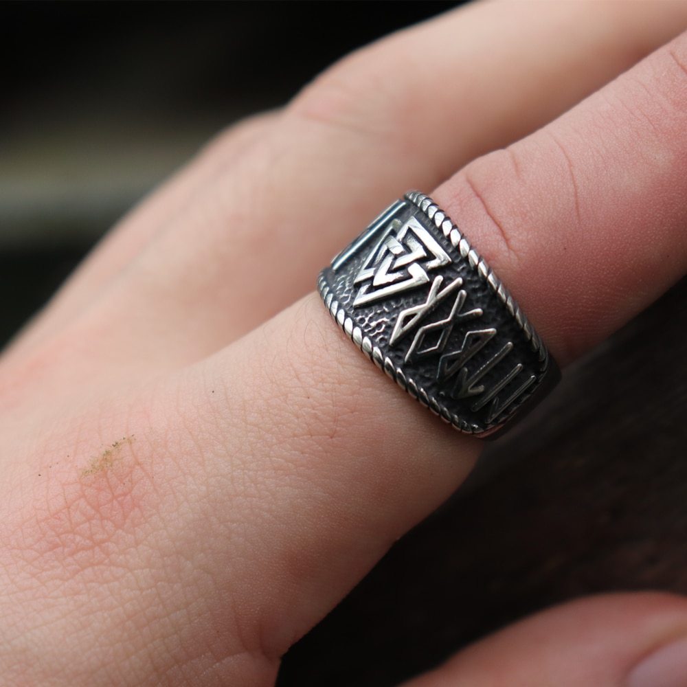 Mythical Viking Yong Odin Logo Men's Ring Viking Rune Men's Ring