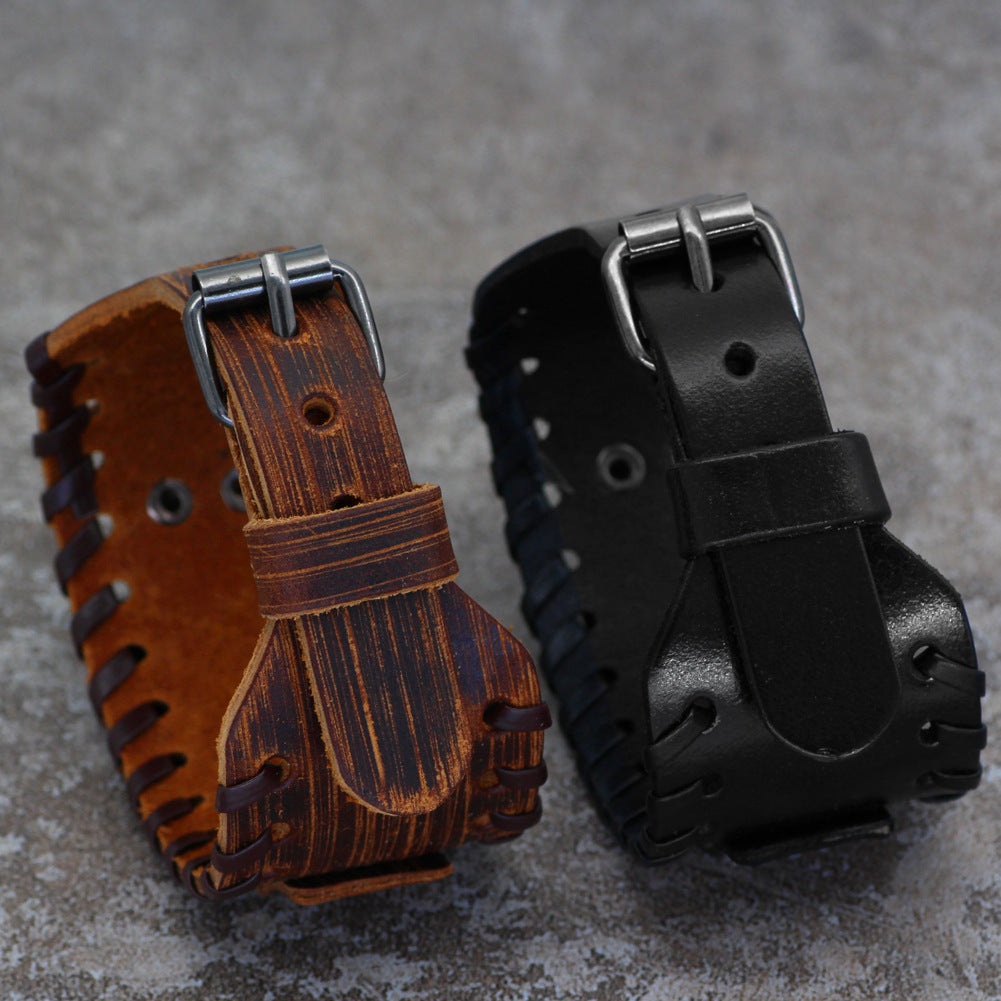 Bracelet totem viking nordique rétro en cuir de vache