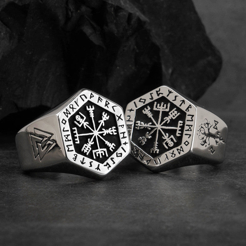 Nordic Viking Totem Compass Ring