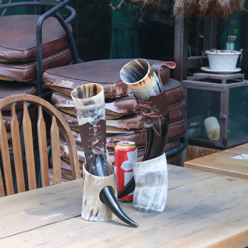 Chope à bière en corne de bœuf naturelle faite à la main, gobelet à vin, gobelet Viking