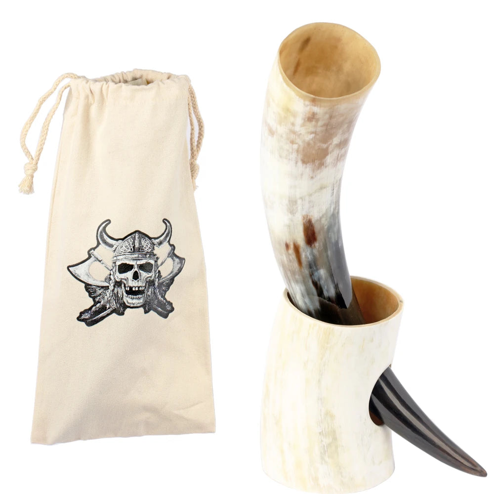 Chope à bière Viking en corne de bœuf naturelle, authentique, faite à la main