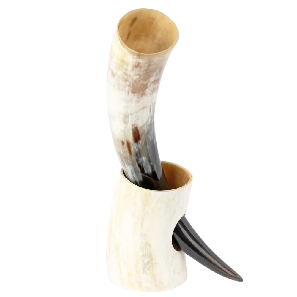 Chope à bière Viking en corne de bœuf naturelle, authentique, faite à la main