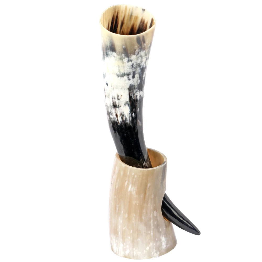 Chope à bière Viking en corne de bœuf naturelle, authentique, faite à la main