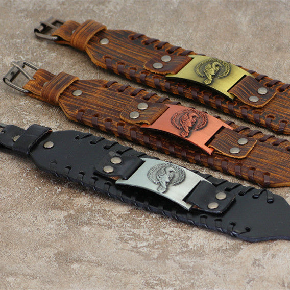 Bracelet totem viking nordique rétro en cuir de vache