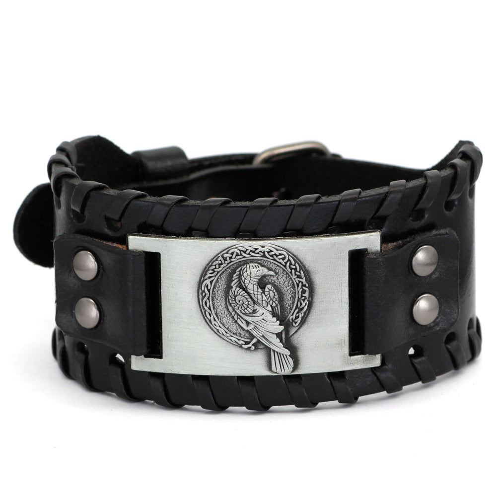 Bracelet totem viking nordique rétro en cuir de vache