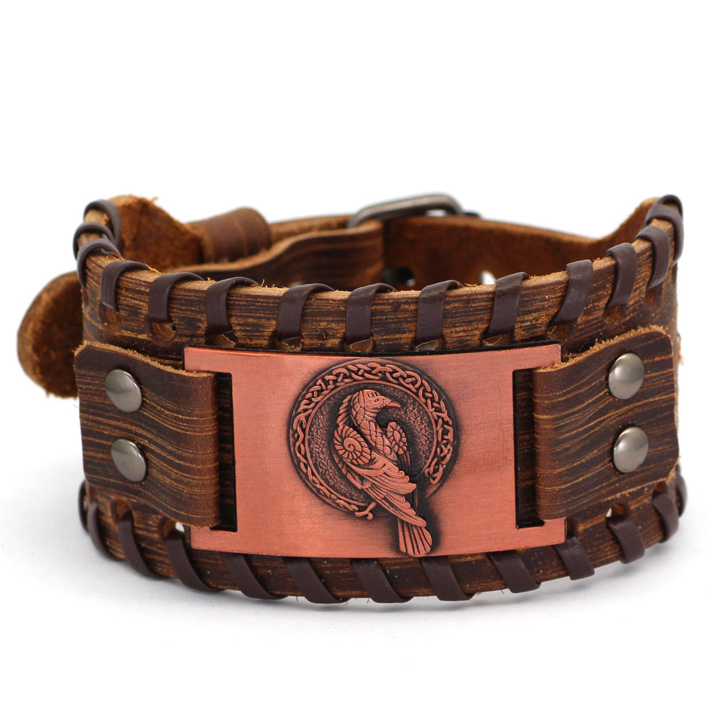 Bracelet totem viking nordique rétro en cuir de vache