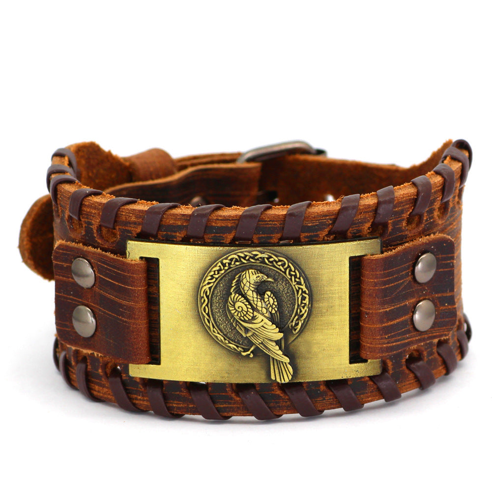 Bracelet totem viking nordique rétro en cuir de vache
