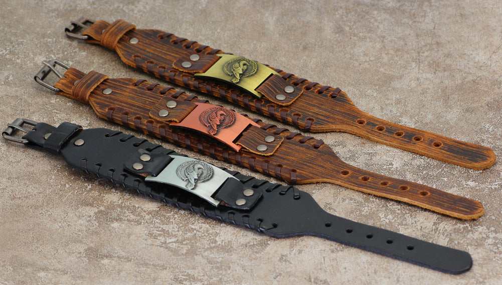 Bracelet totem viking nordique rétro en cuir de vache