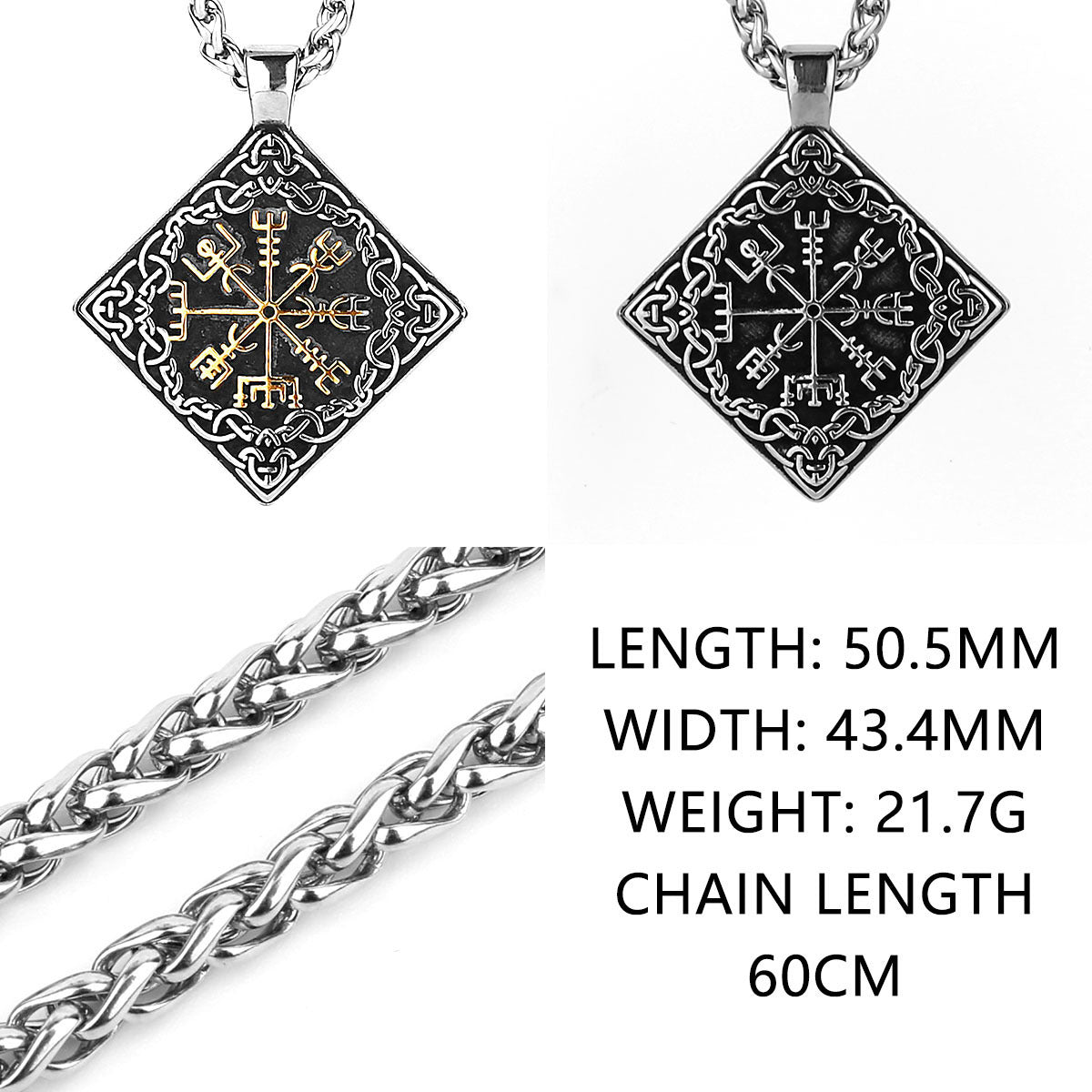 Viking Compass Rune Square Titanium Steel Pendant